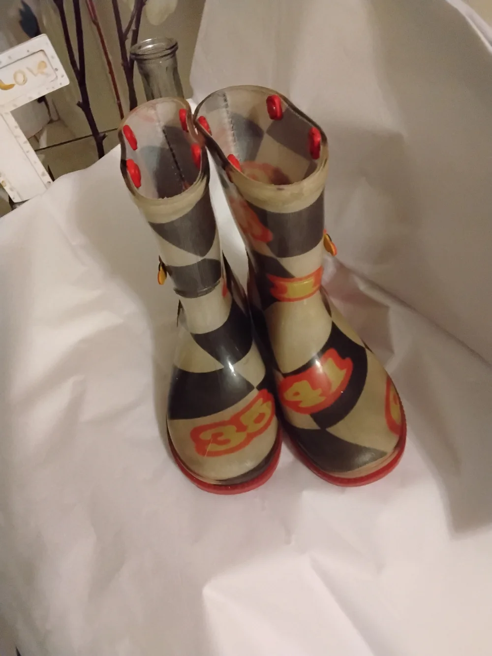 Source Unknown Beige, Black & Red Kids Rain Boots